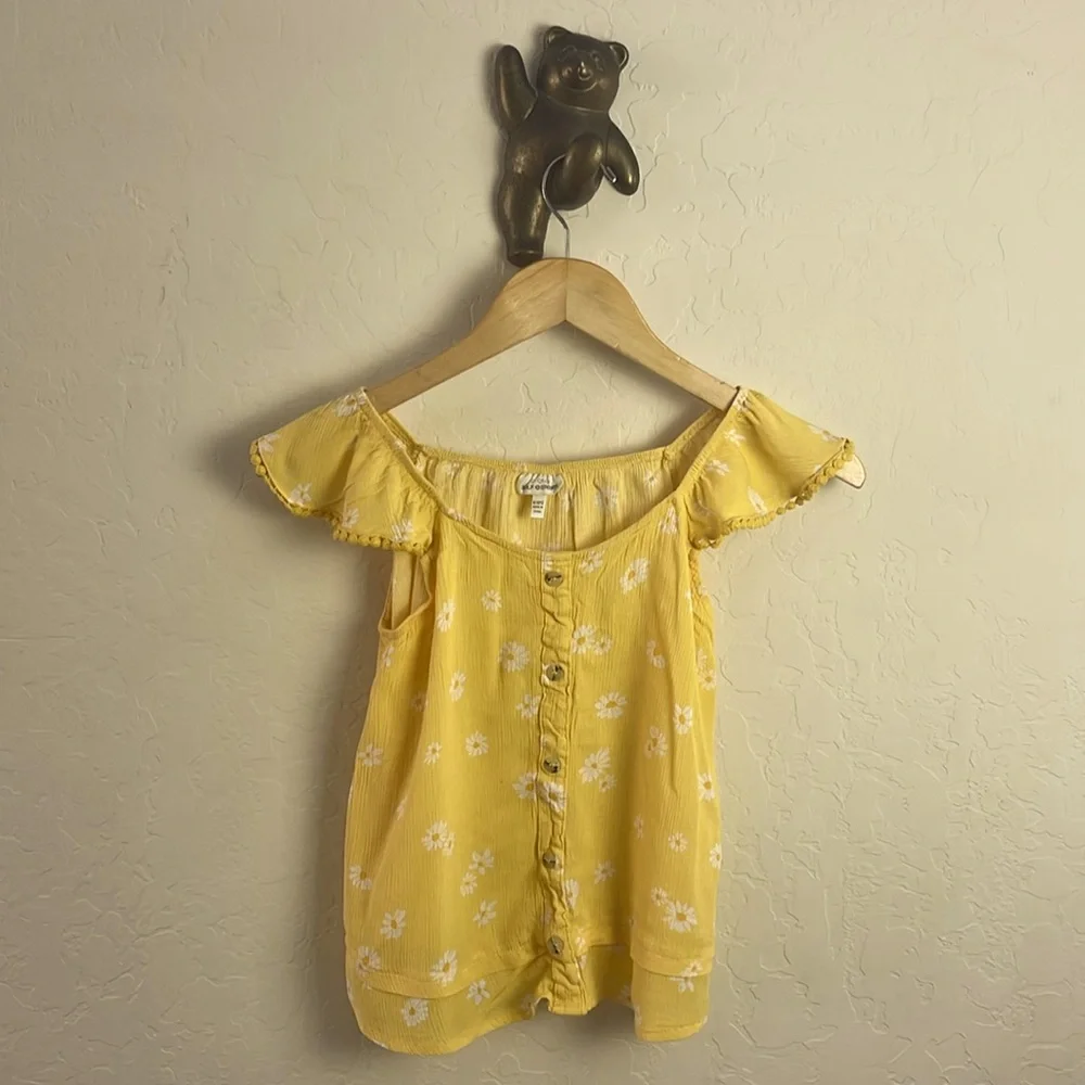 5 for $25 🌈Self Esteem yellow flowy top with ruffle straps girls size M 10/12 - Picture 1 of 8